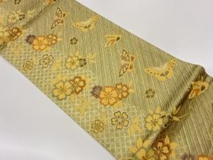 蝶・桜に菱・斜線模様織り出し袋帯